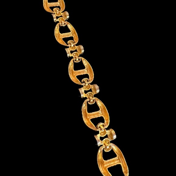 Vtg 80s cabochon Gems and Rhinestones Gilt metal rope twist link Bracelet - Picture 5 of 10